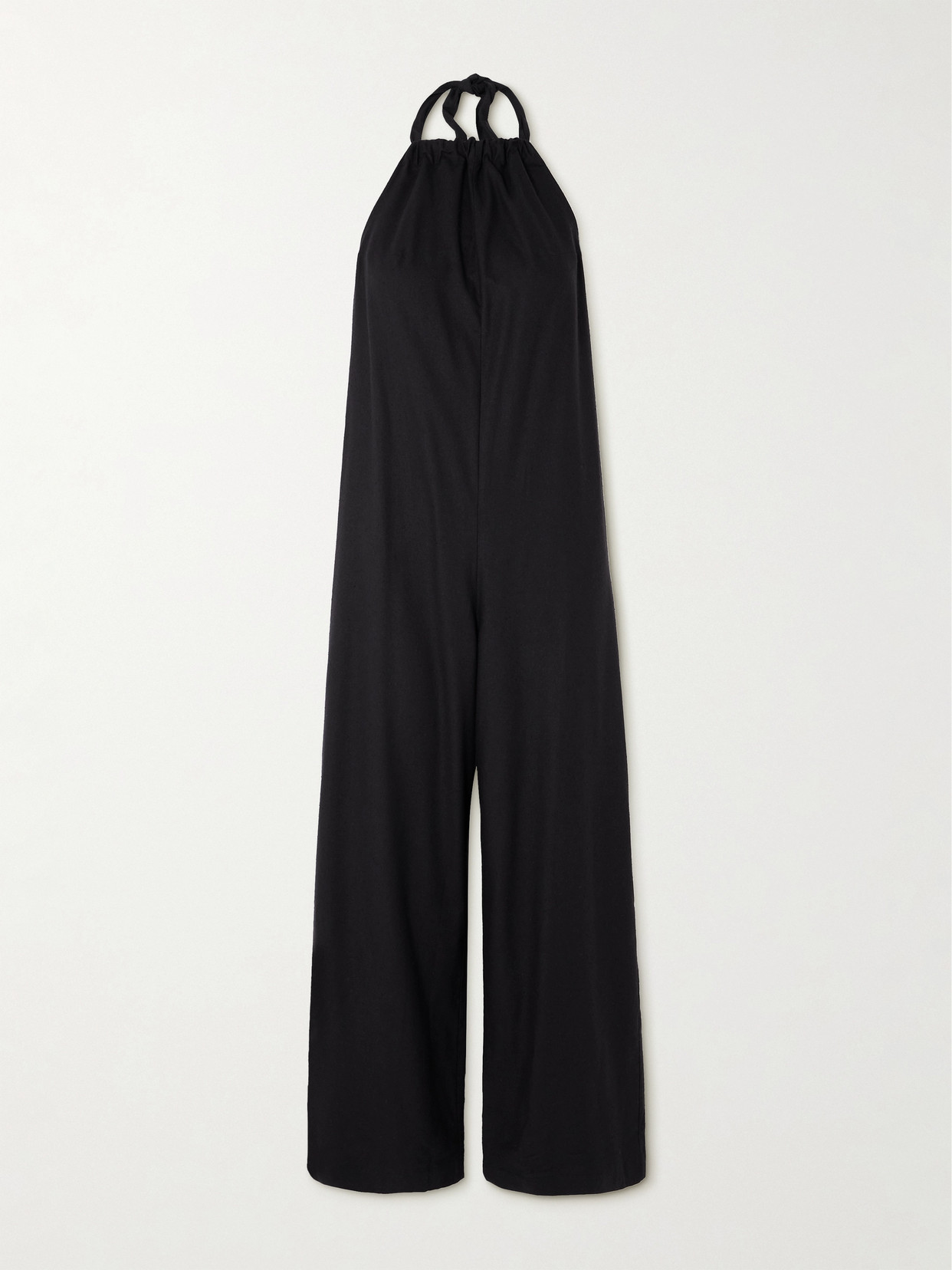 Baserange Trope Gathered Silk-twill Halterneck Jumpsuit - Black