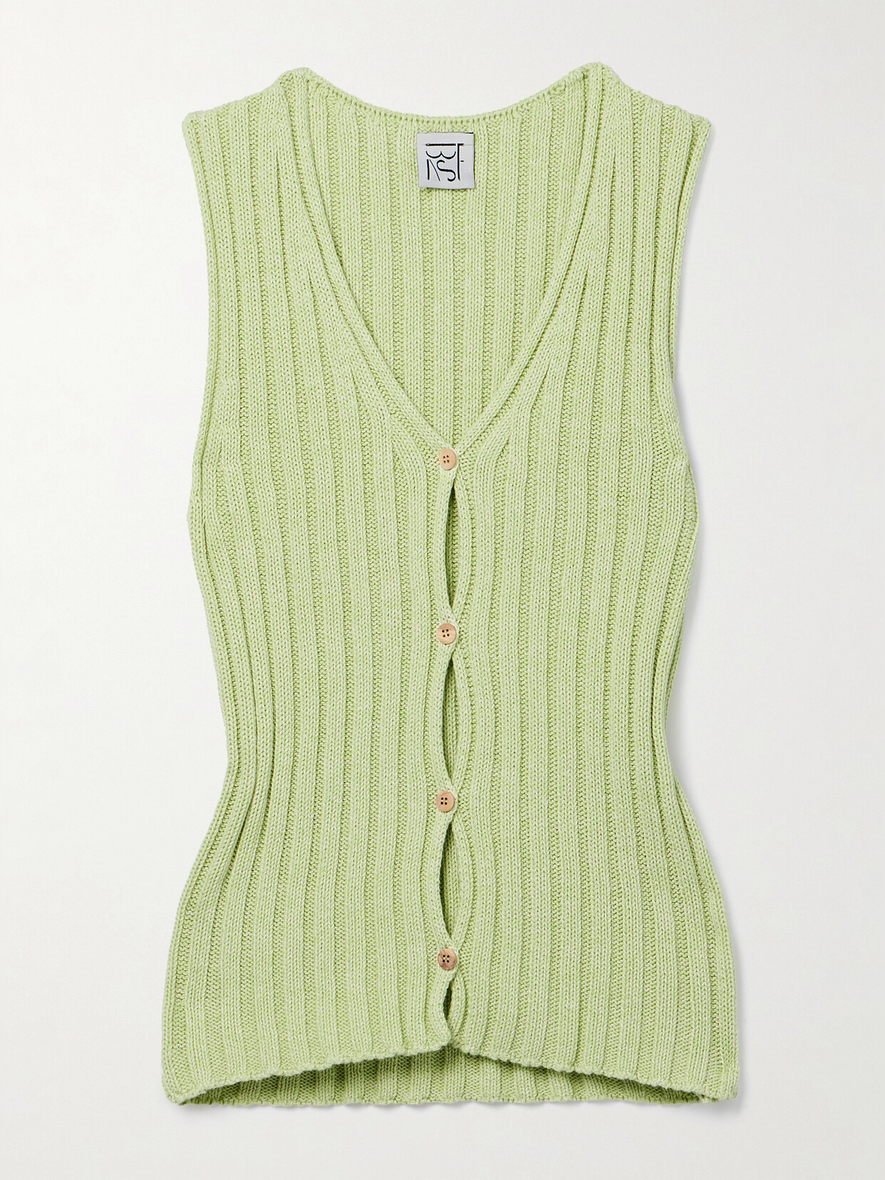 Baserange Loulou Ribbed Organic Cotton Vest - Green