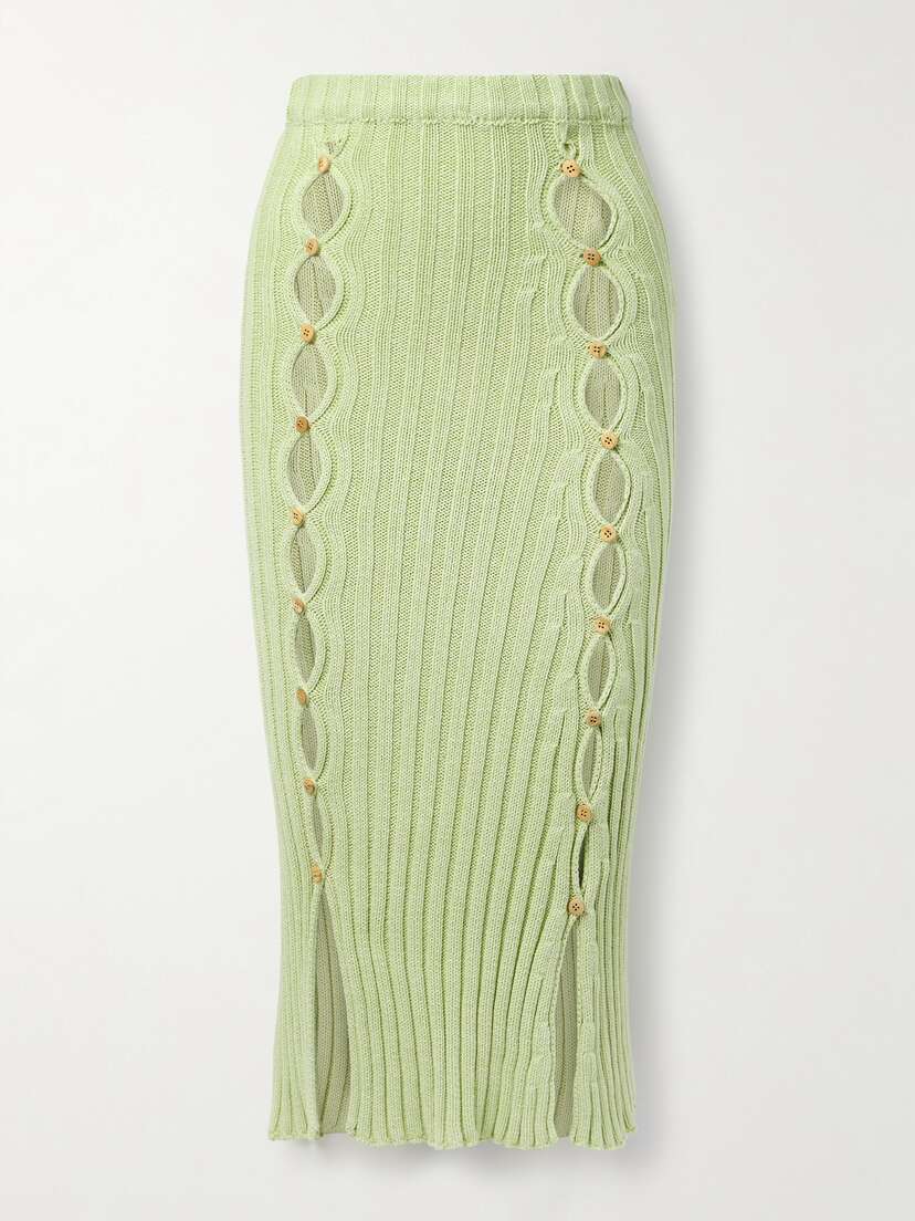 Baserange Loulou Cutout Ribbed Organic Cotton Midi Skirt