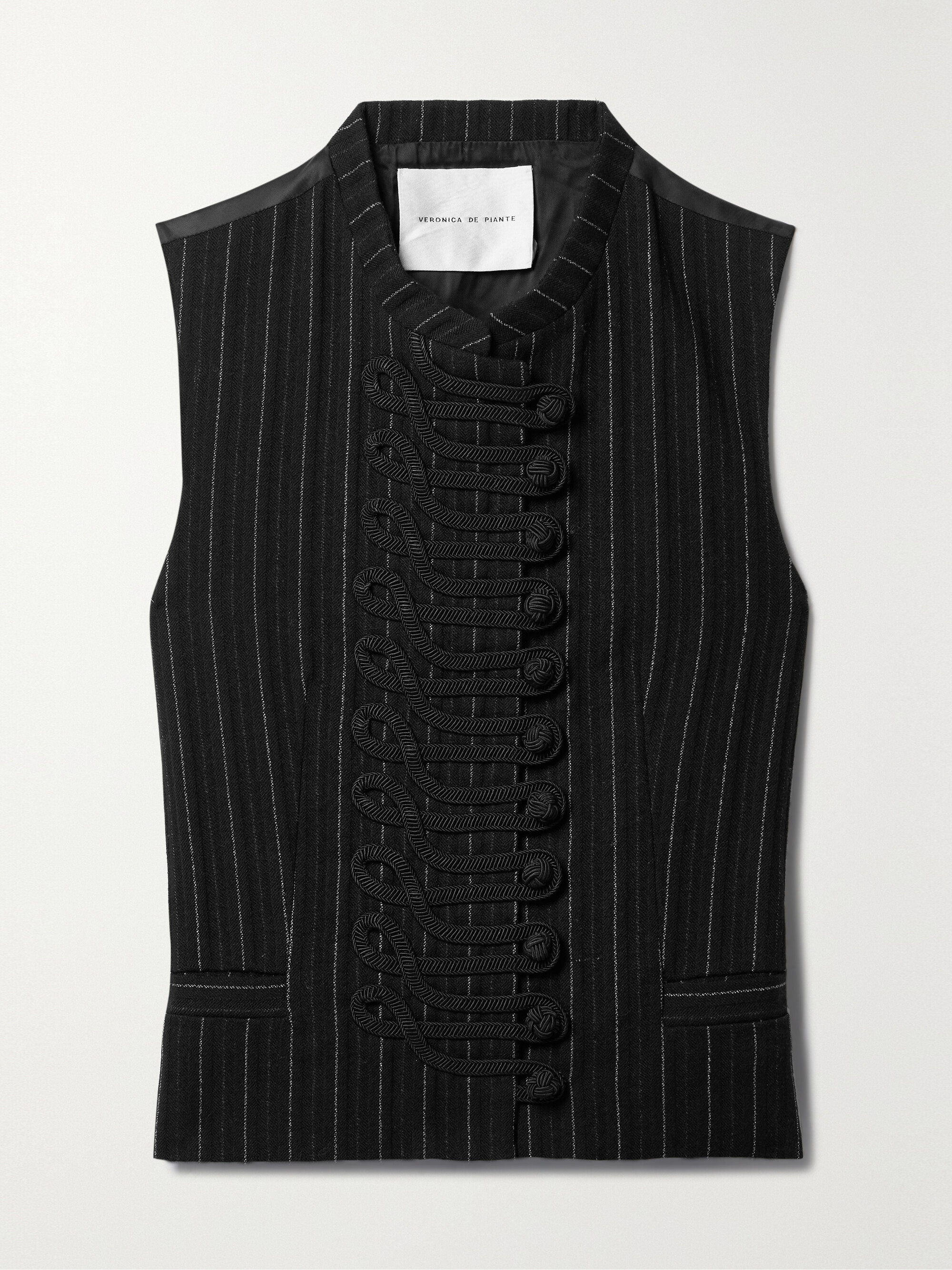 Veronica De Piante Lyla embellished twill-trimmed pinstriped wool vest thumbnail