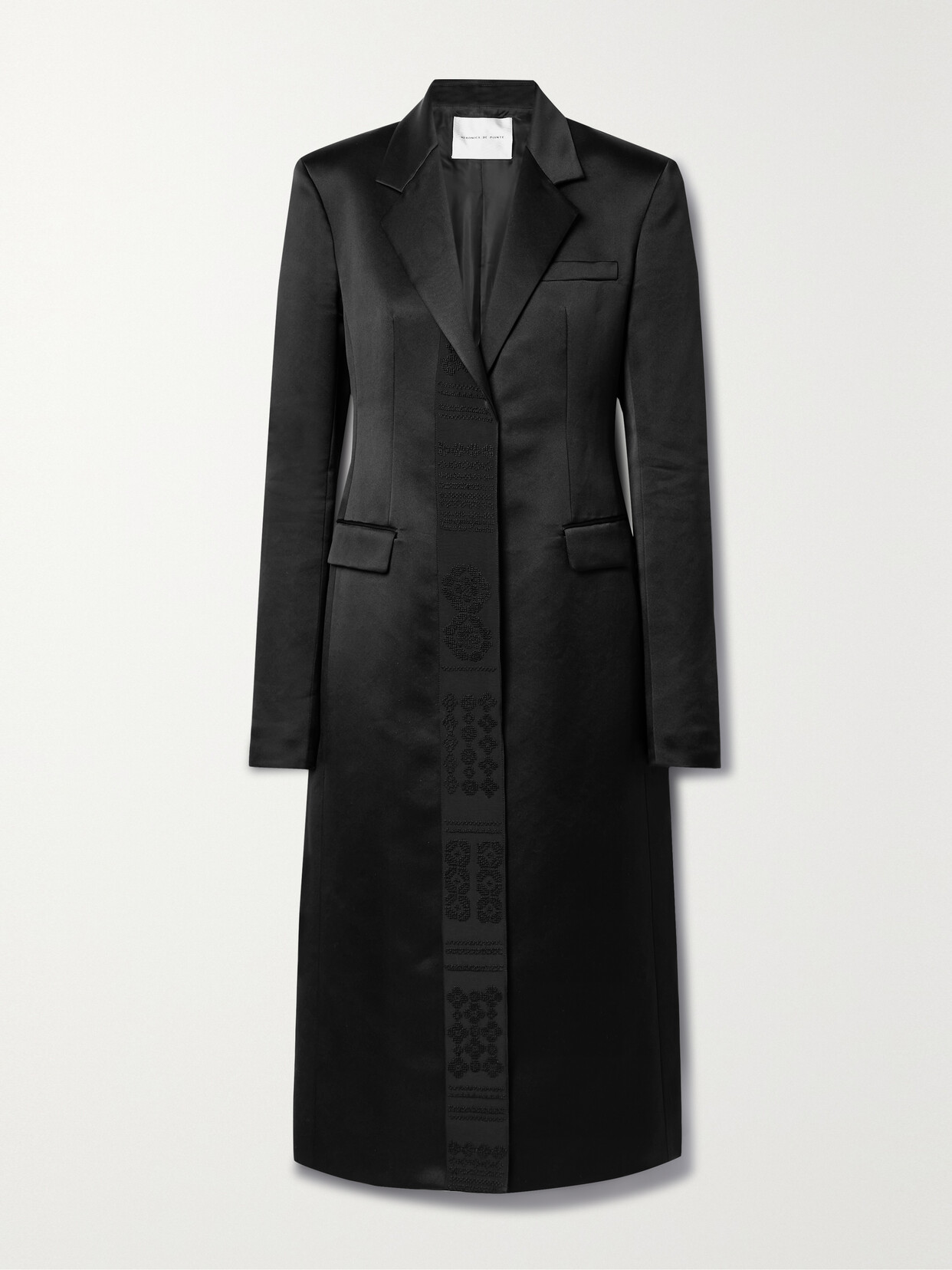 Veronica de Piante - Freya Embroidered Grosgrain-trimmed Silk-satin Coat - Black