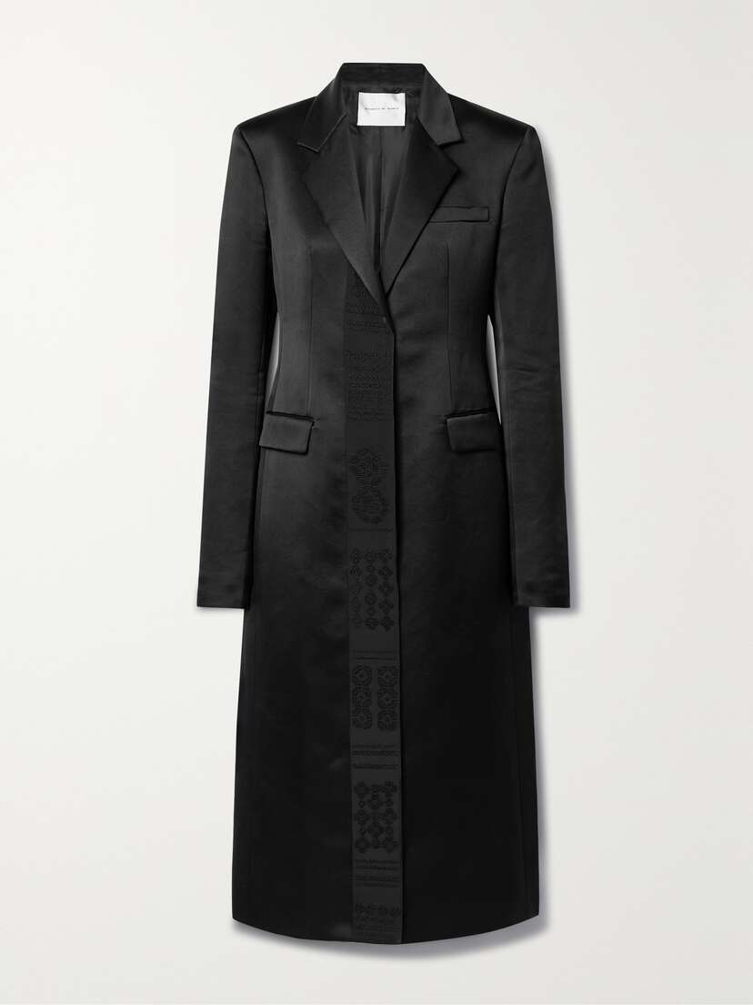 Veronica de Piante Freya Embroidered Grosgrain-trimmed Silk-satin Coat