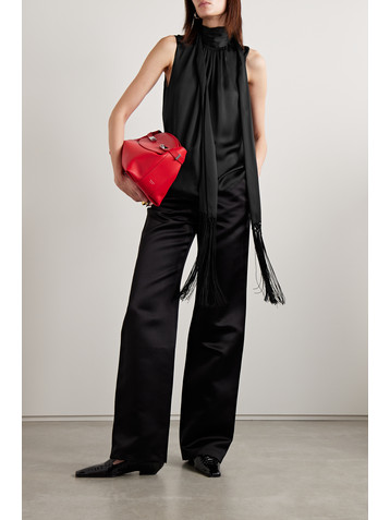 Veronica De Piante Marina macramé-trimmed pussy-bow silk-charmeuse blouse