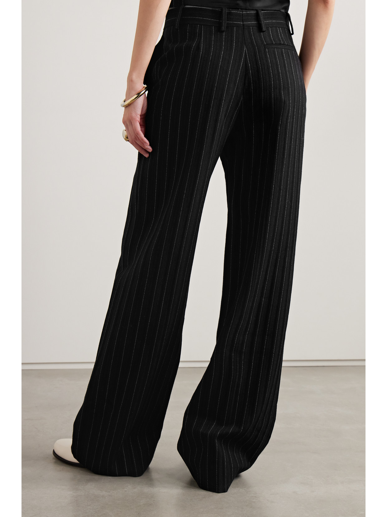 Veronica De Piante Anya Pinstriped Wool Wide-leg Pants In Black