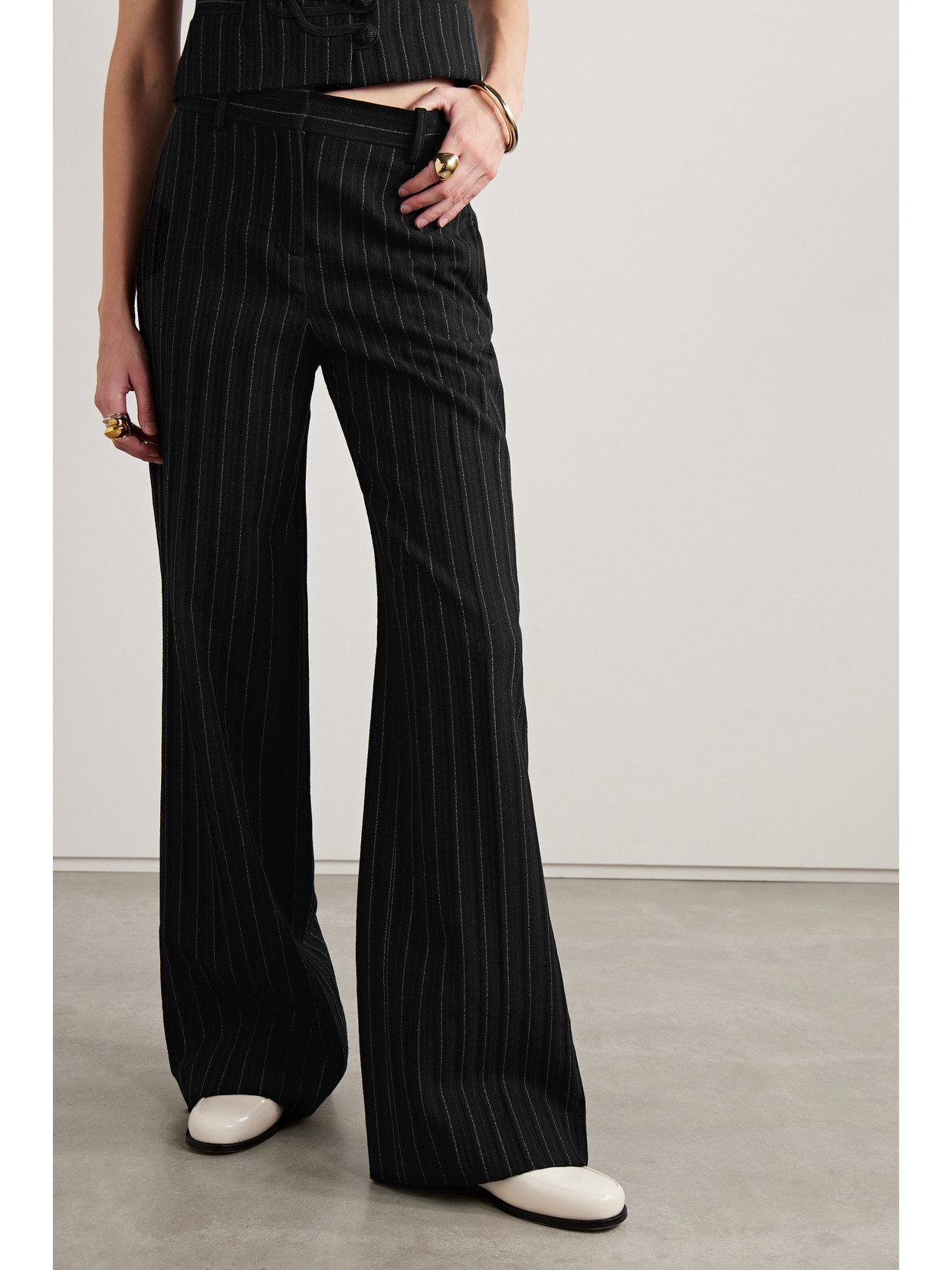 Veronica De Piante Anya Pinstriped Wool Wide-leg Pants In Black