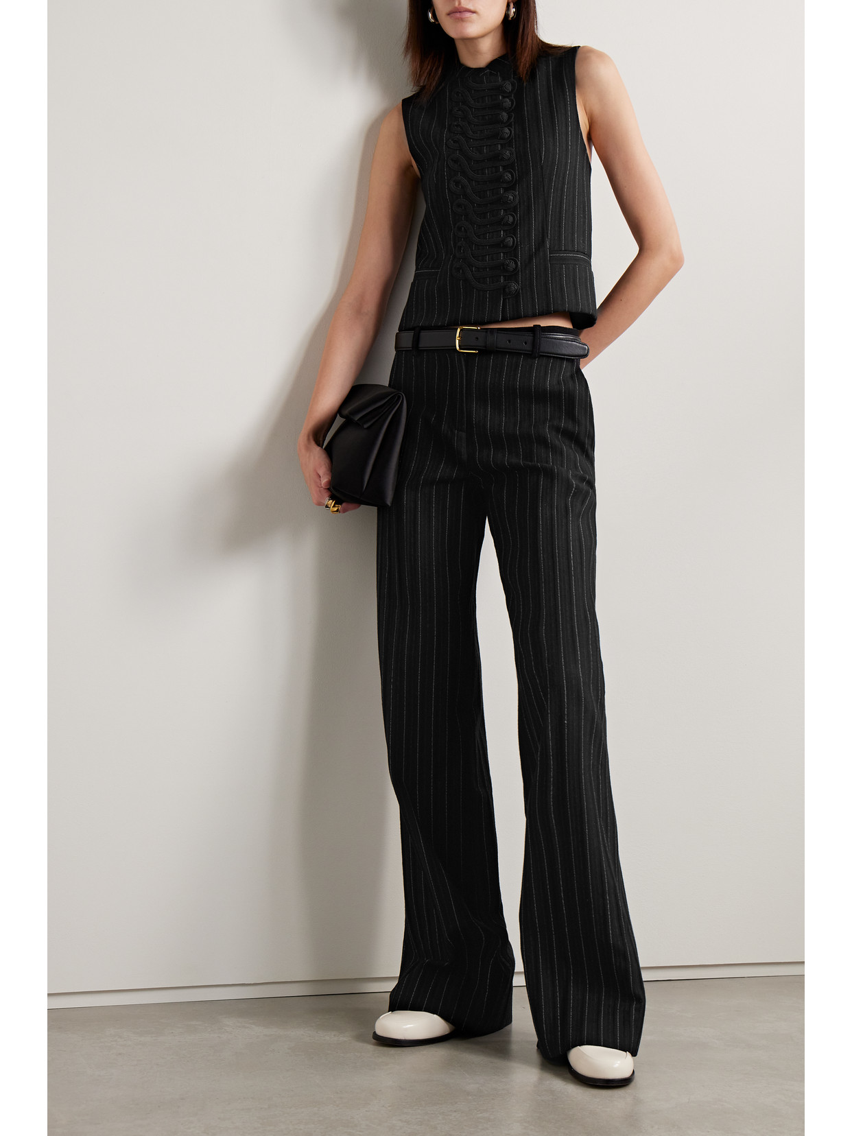 Veronica De Piante Anya Pinstriped Wool Wide-leg Pants In Black