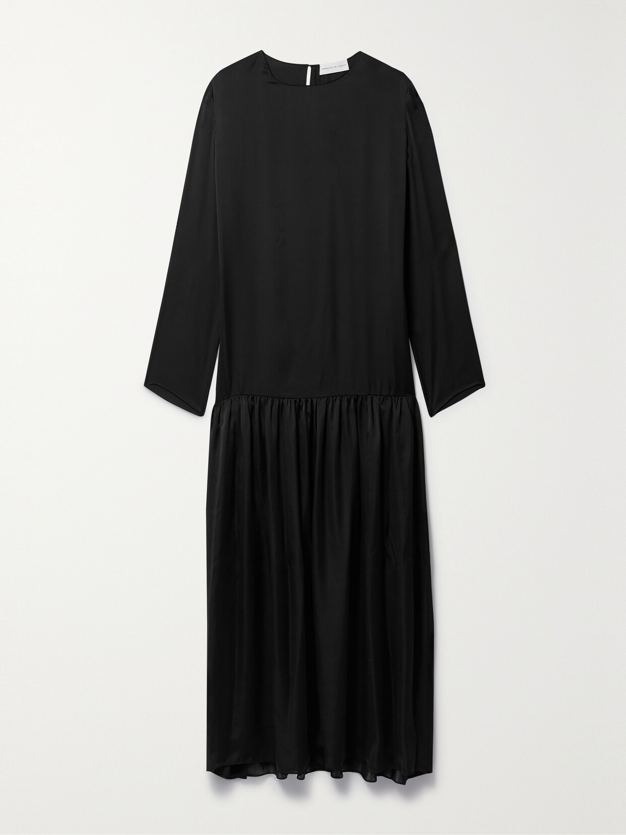 Veronica De Piante Olivia Gathered Silk-satin Maxi Dress In Black