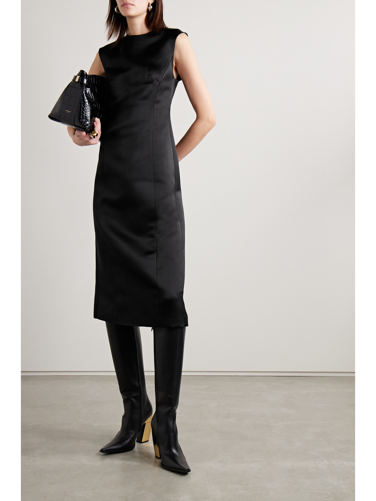 Shop Veronica De Piante Grace Duchesse Silk-satin Midi Dress In Black