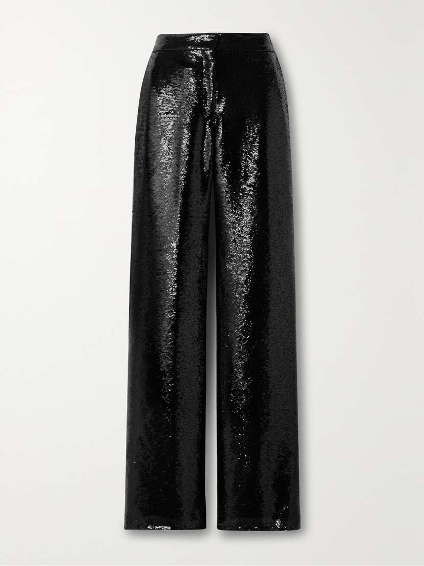 Veronica de Piante Anya Sequined Crepe De Chine Wide-leg Pants