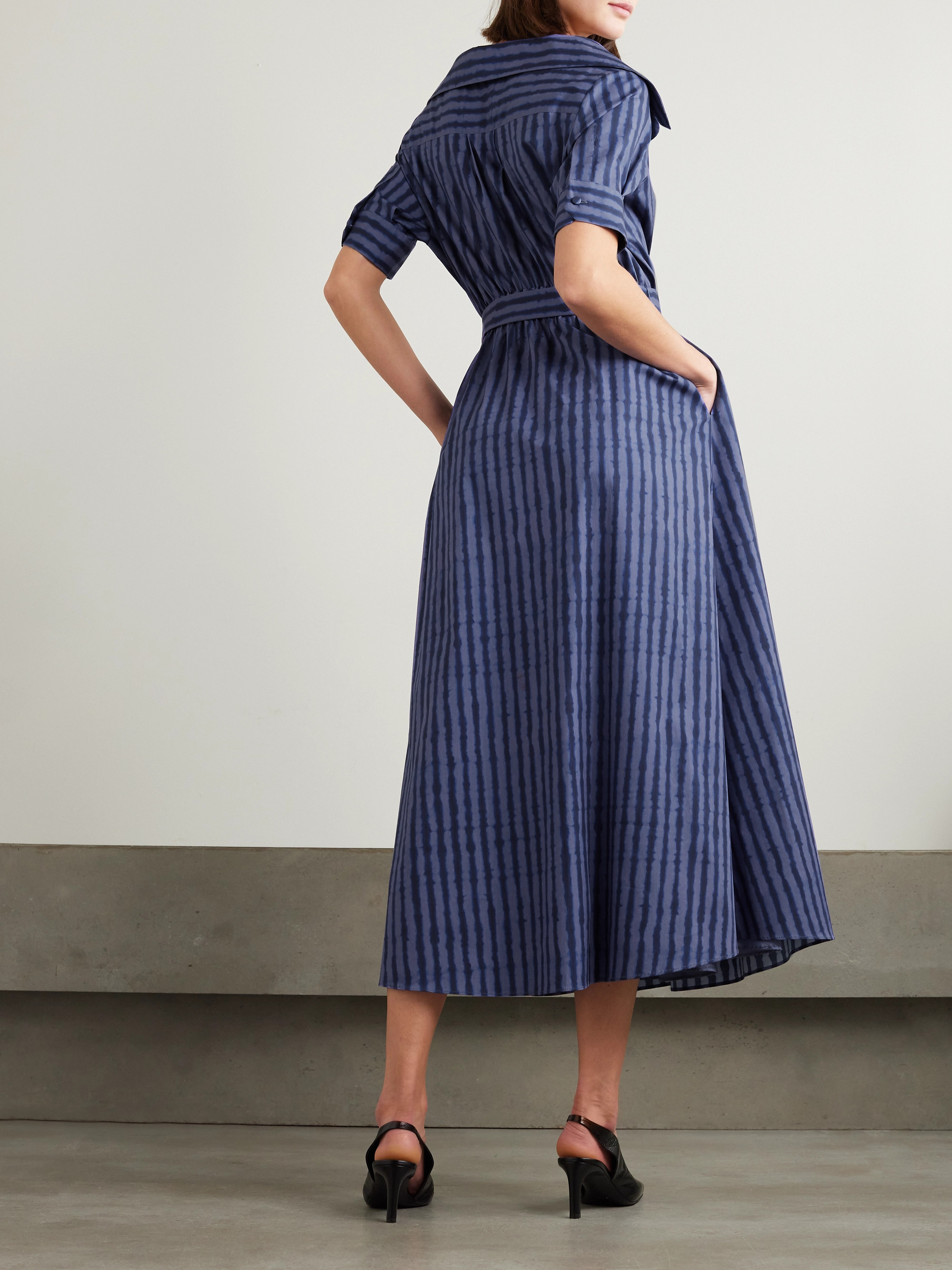 Altuzarra Lydia belted off-the-shoulder striped cotton-blend poplin midi dress