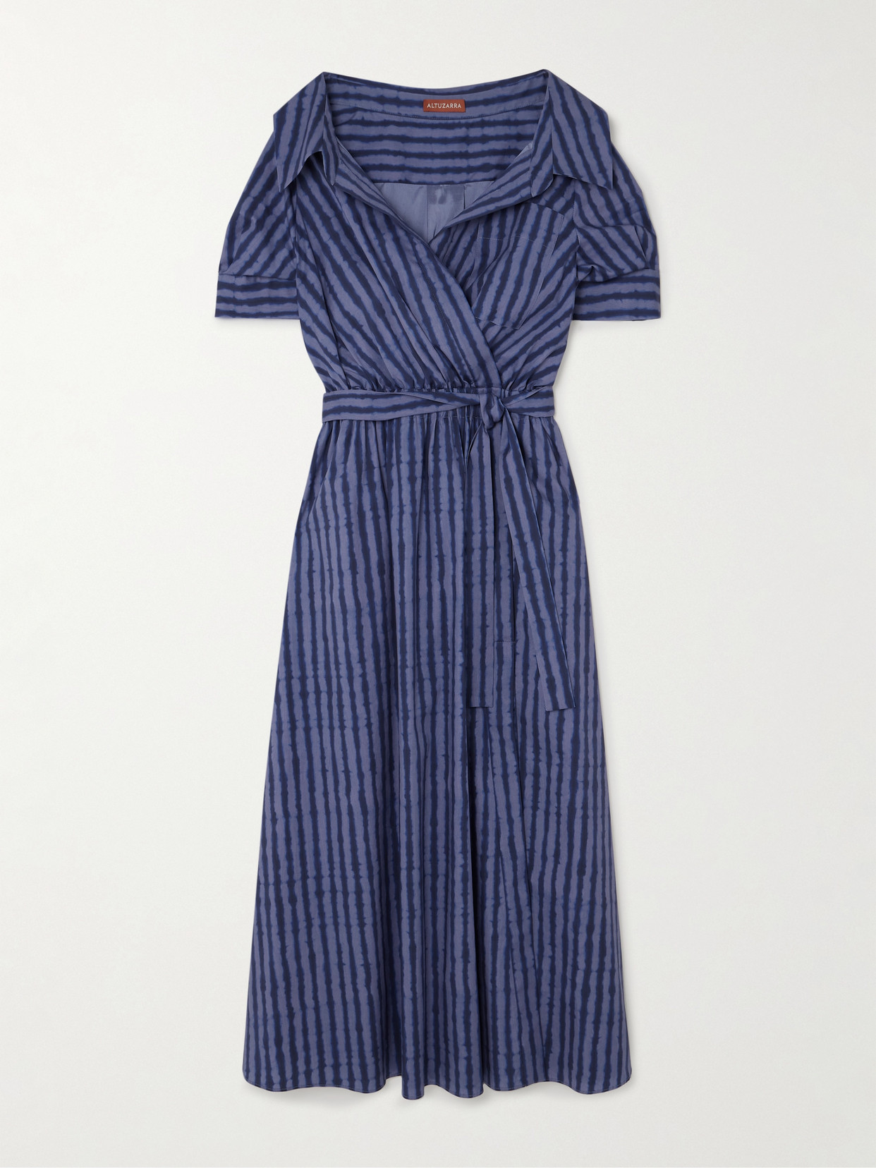 Shop Altuzarra Lydia Belted Off-the-shoulder Striped Cotton-blend Poplin Midi Dress In Blue