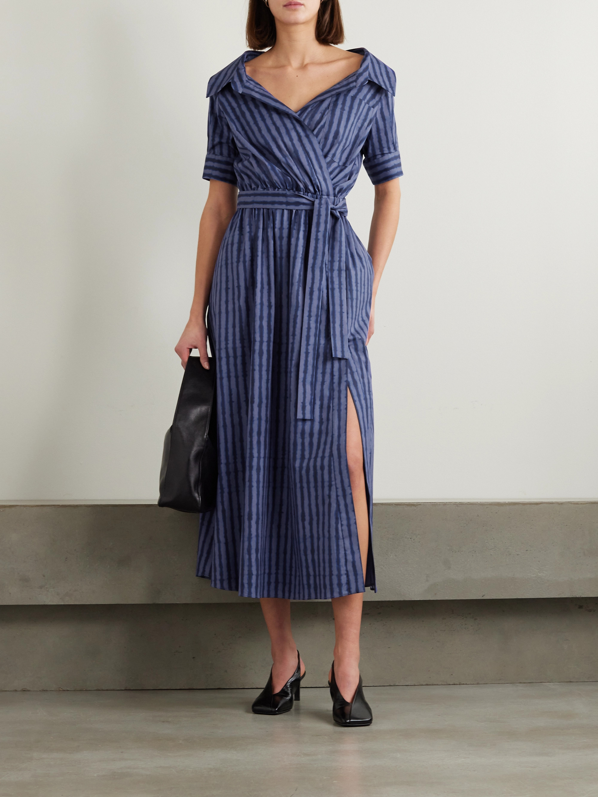 Altuzarra Lydia belted off-the-shoulder striped cotton-blend poplin midi dress