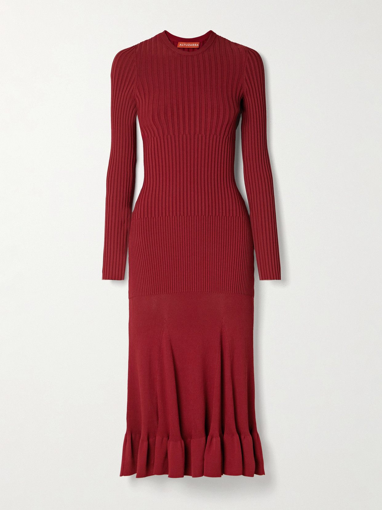 Shop Altuzarra Seyrig Ribbed-knit Midi Dress In Red