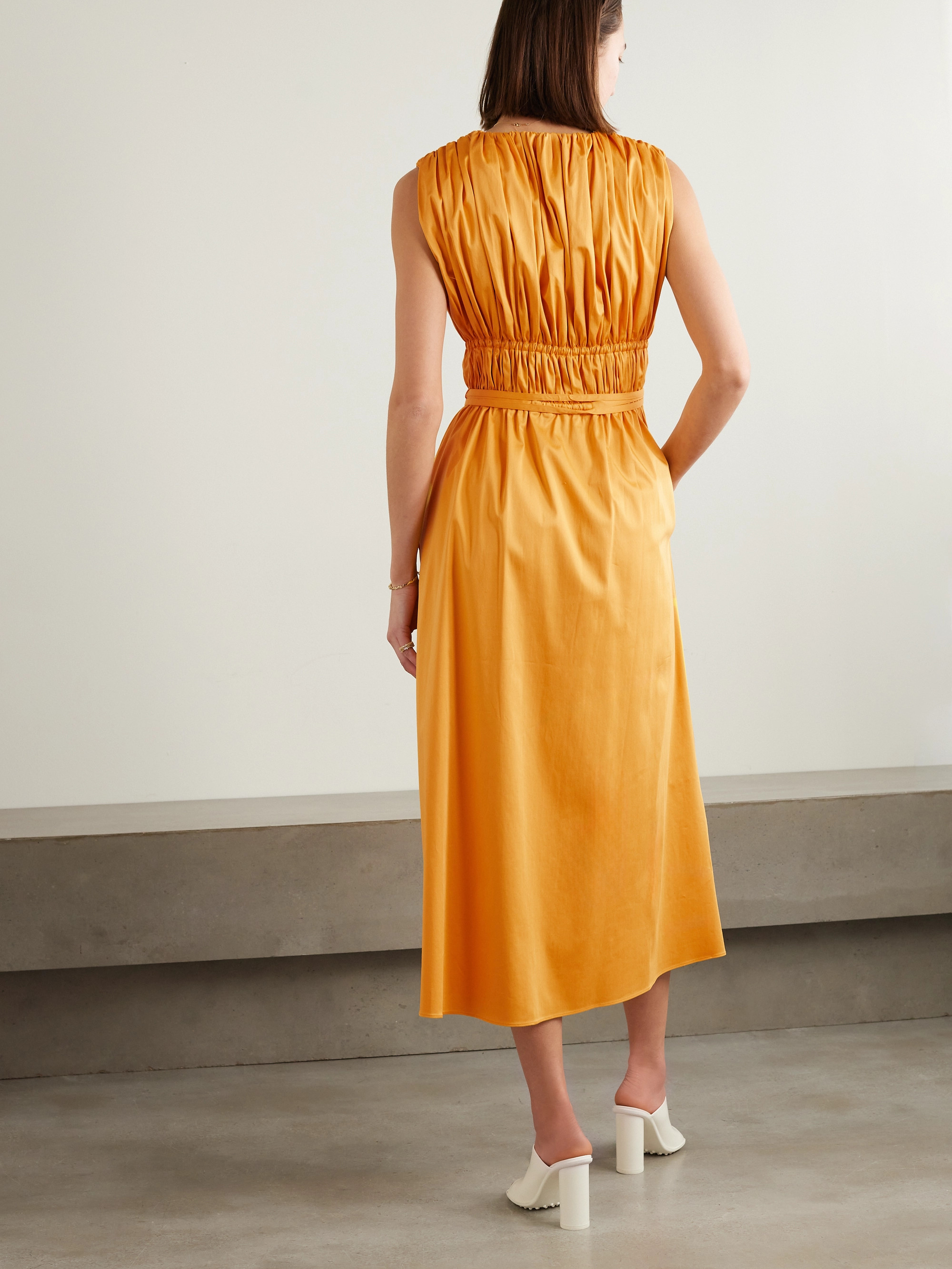 Altuzarra Fiona belted gathered stretch-cotton poplin midi dress