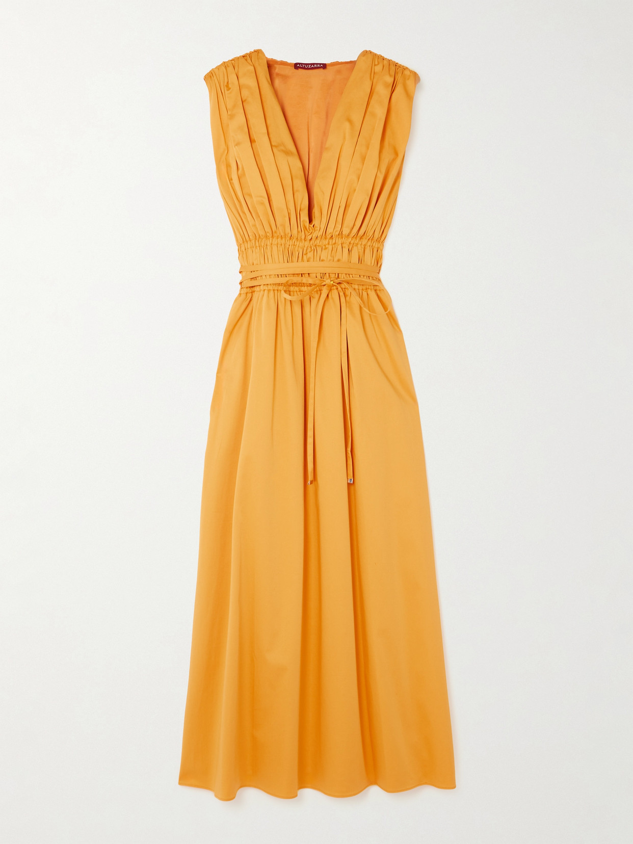 Altuzarra Fiona V-neck Gathered Sleeveless Midi Dress In Yellow