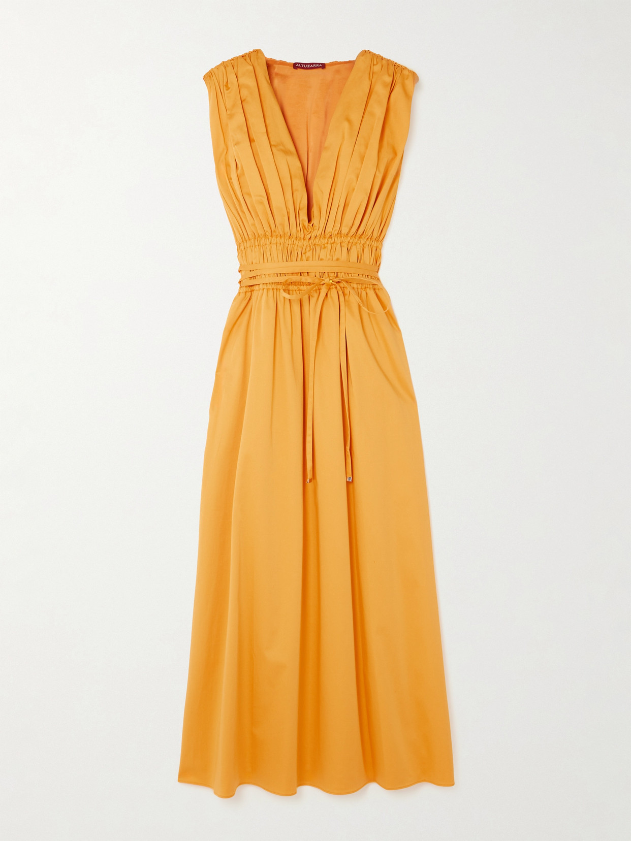 Altuzarra Fiona Belted Gathered Stretch-cotton Poplin Midi Dress In Yellow