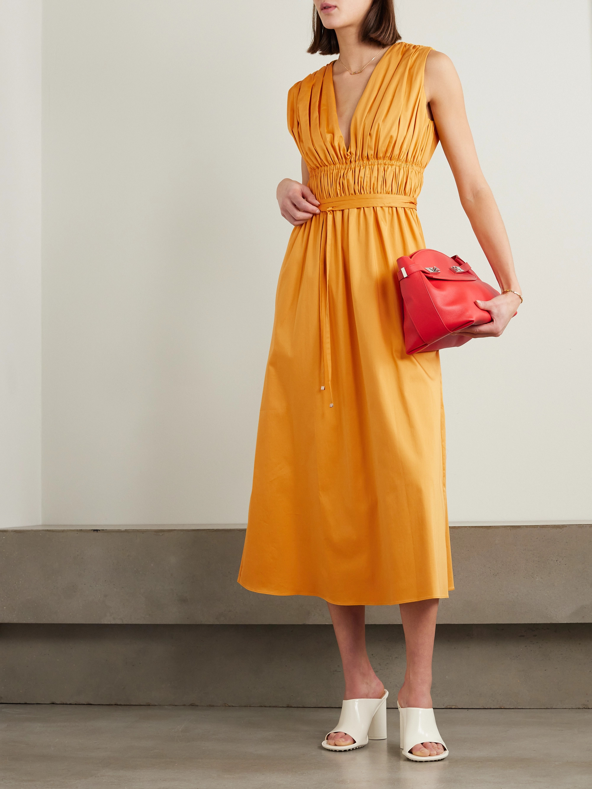 Altuzarra Fiona belted gathered stretch-cotton poplin midi dress