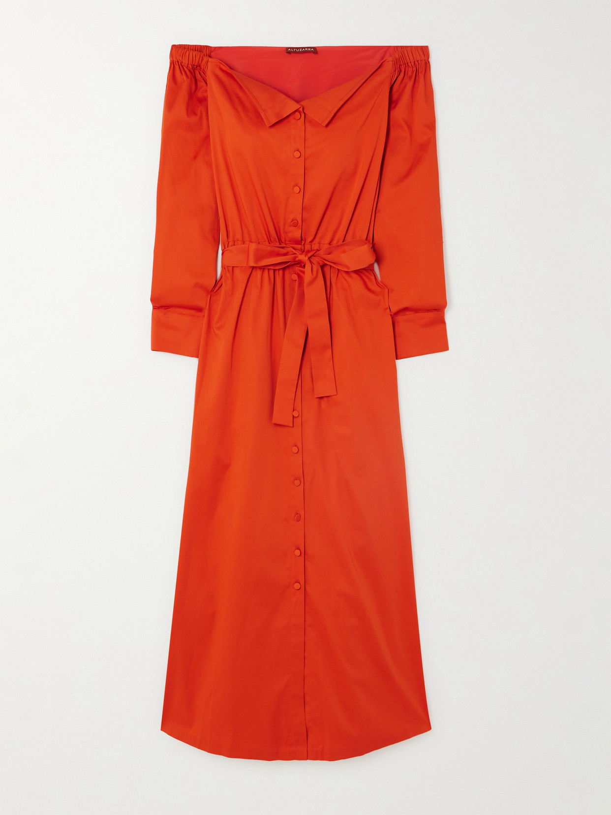 Altuzarra Zora Off-the-shoulder Belted Cotton-poplin Midi Dress In Orange