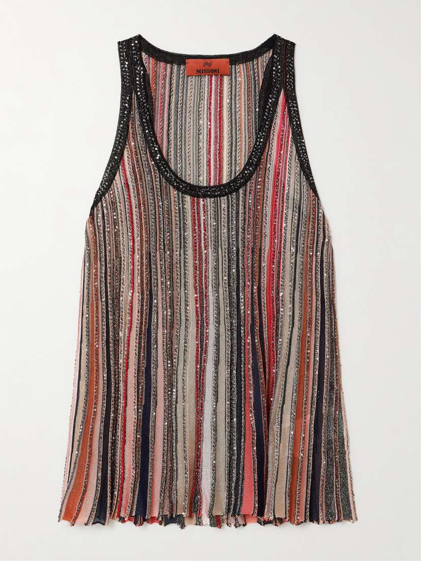 Missoni Sequin-embellished Striped Metallic Crochet-knit Tank