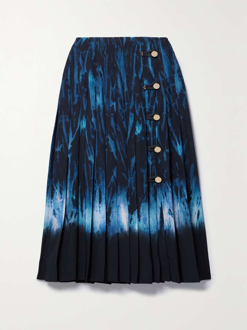 Altuzarra Tullius Pleated Printed Crepe De Chine Midi Skirt