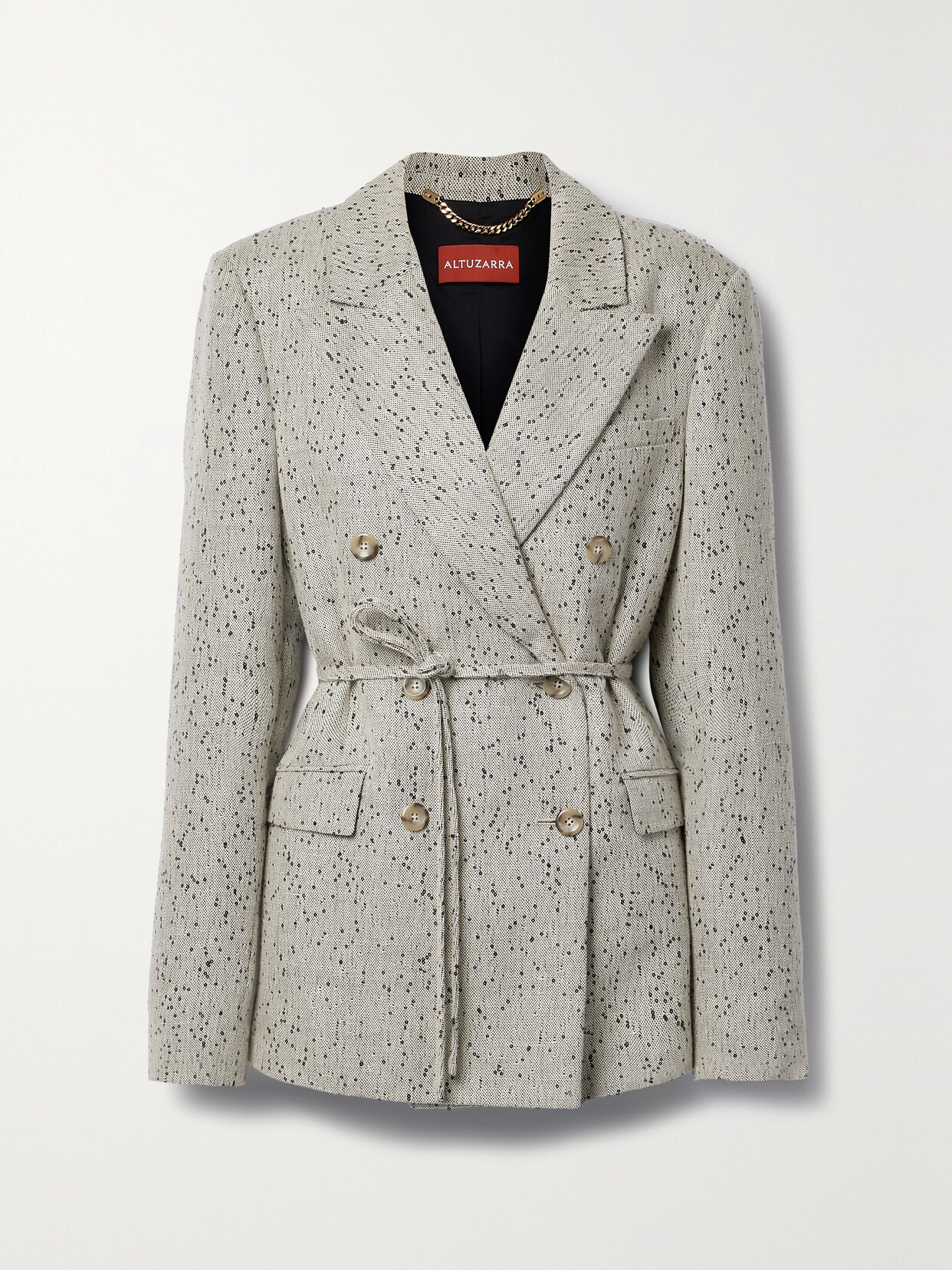 Altuzarra Hattson Belted Double-breasted Sequin-embellished Woven Blazer In Gray