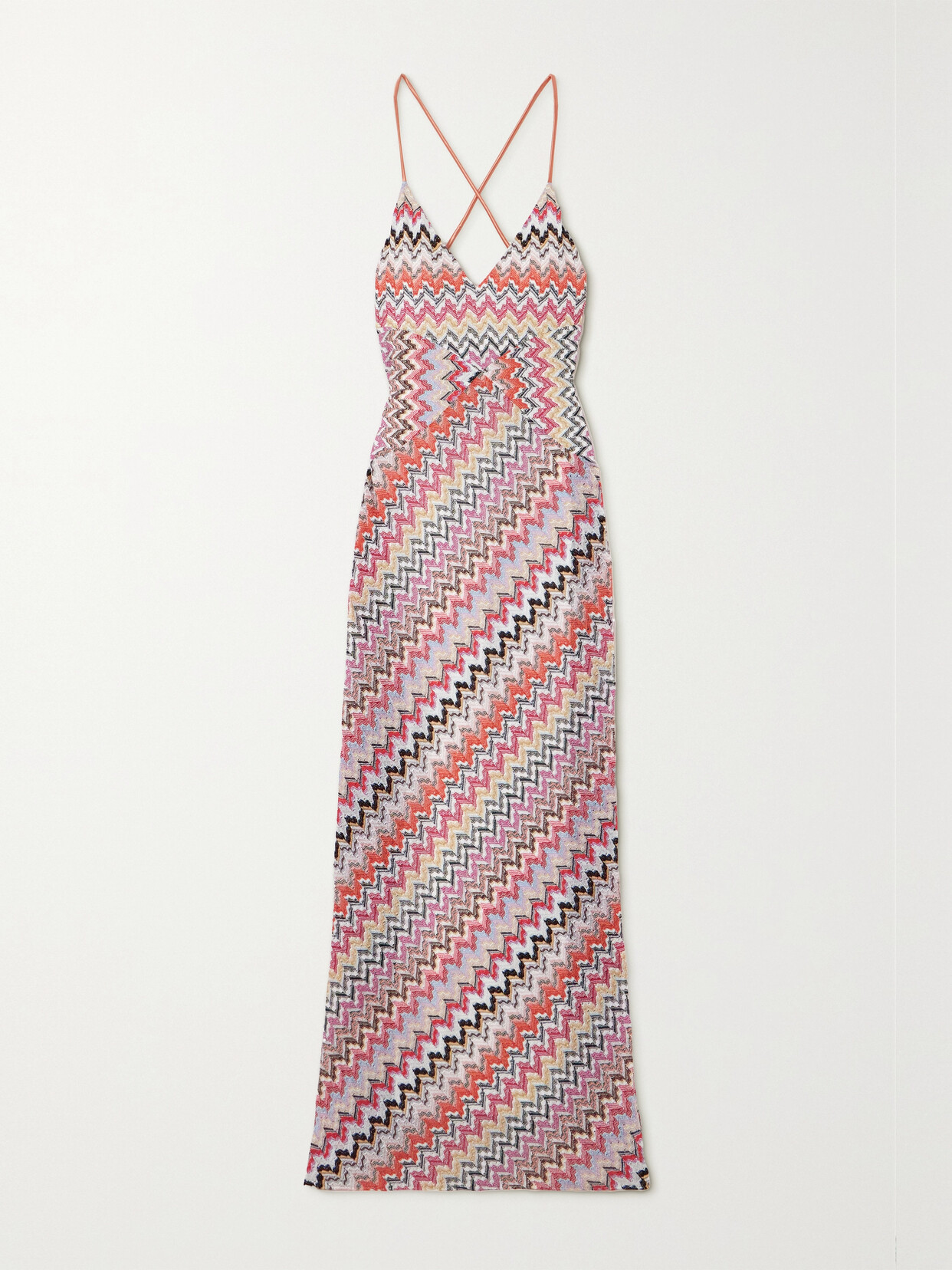 Missoni Striped Metallic Crochet-knit Maxi Dress In Pink And White Tones Multi