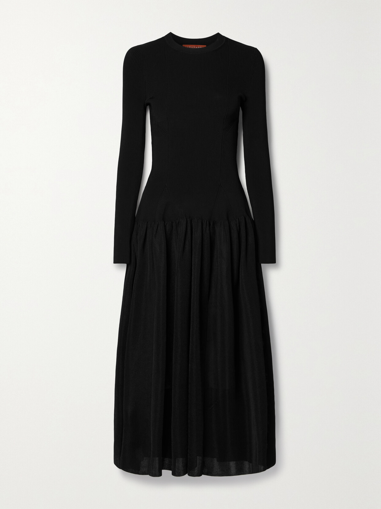 Altuzarra Denning Ribbed-knit And Voile Midi Dress In Black