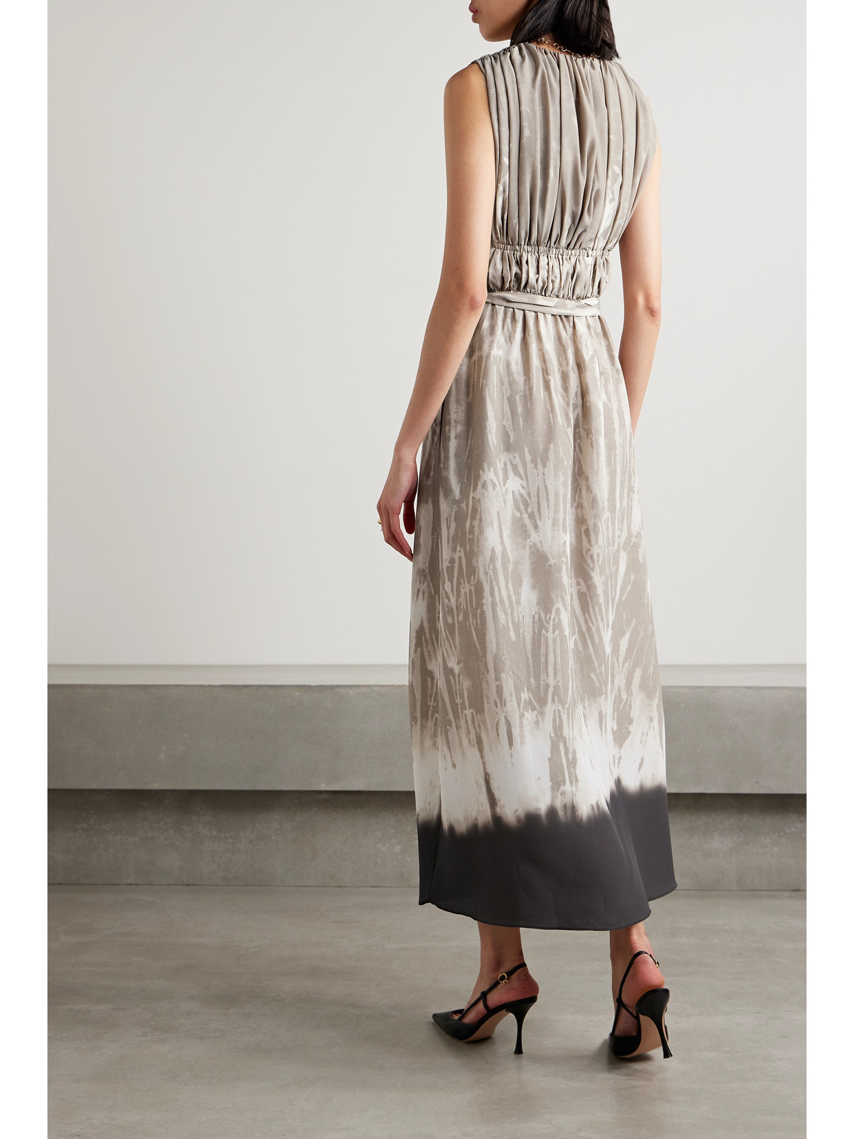 Altuzarra Fiona Gathered Printed Crepe De Chine Maxi Dress In Gray
