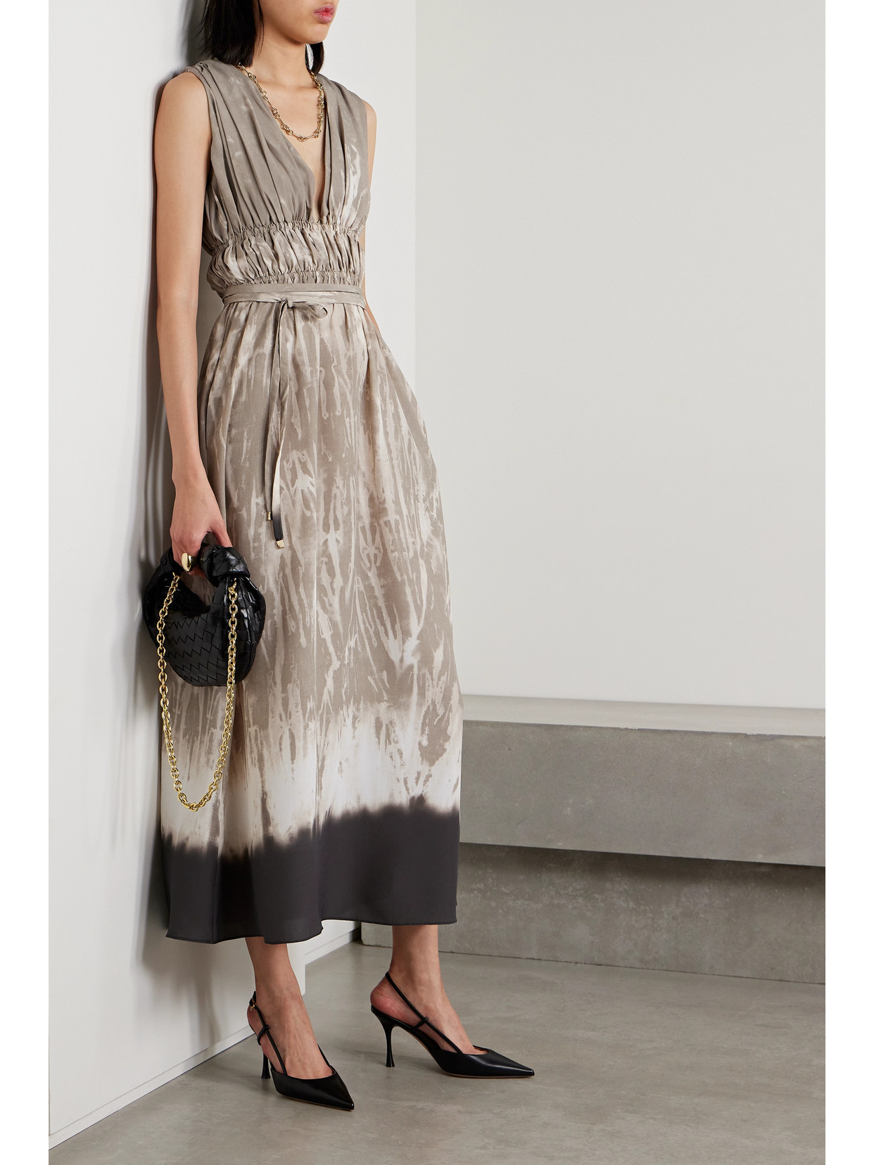 Altuzarra Fiona Gathered Printed Crepe De Chine Maxi Dress In Gray