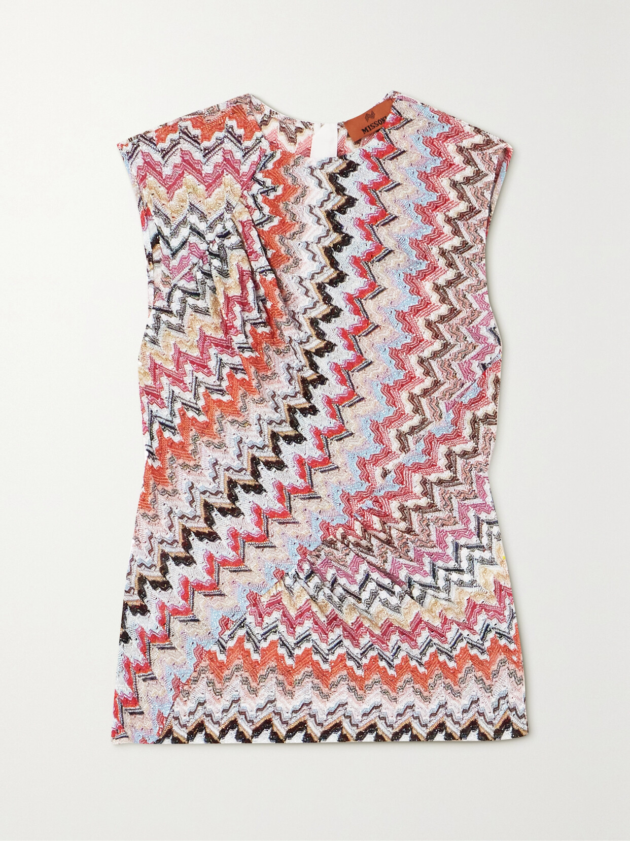 Shop Missoni Gathered Striped Metallic Crochet-knit Top In Pink