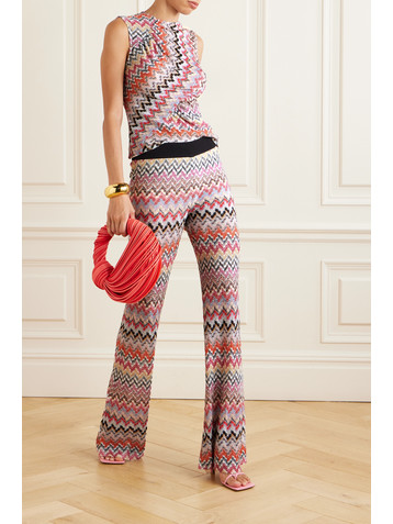 Missoni Gathered striped metallic crochet-knit top