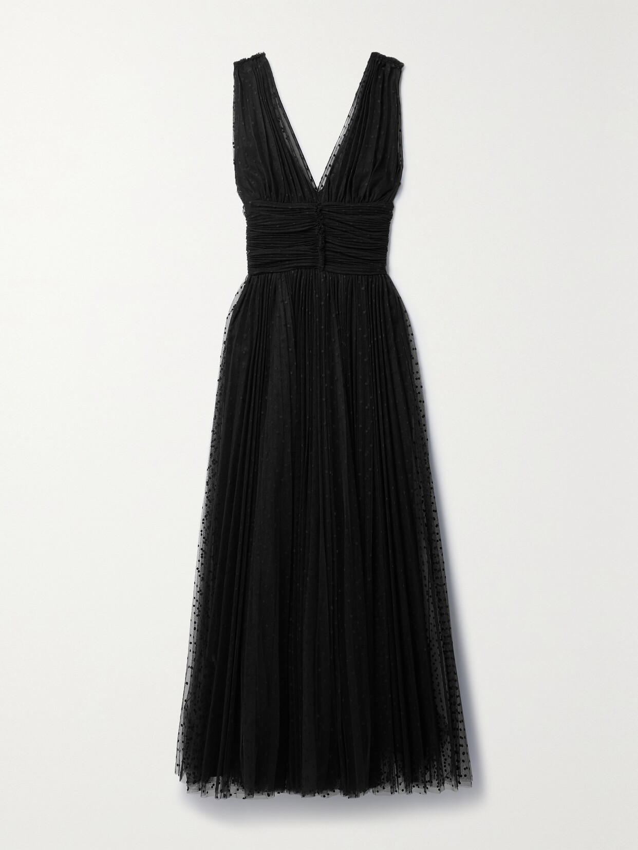 Shop Altuzarra Lola Ruched Flocked Tulle Maxi Dress In Black