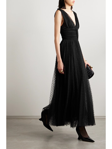 Altuzarra Lola ruched flocked tulle maxi dress