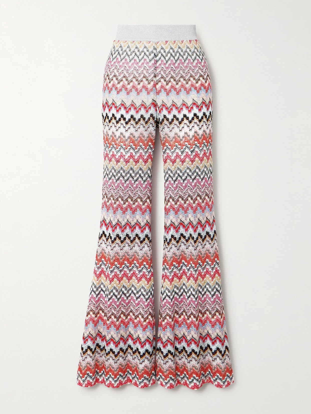 Missoni Metallic Crochet-knit Flared Trousers In Pink