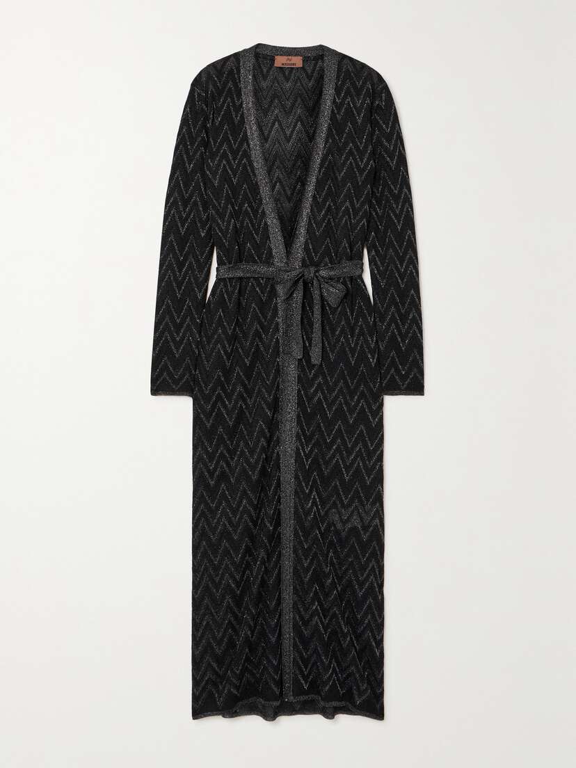 Missoni Belted Striped Metallic Crochet-knit Cardigan