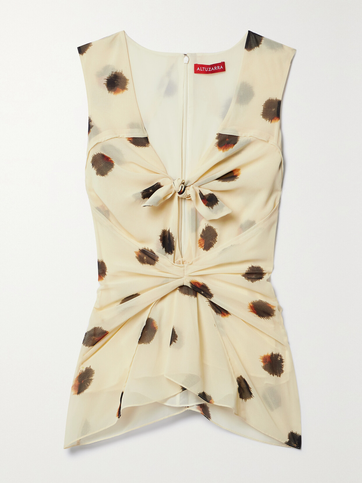 Altuzarra Pan Tie-front Gathered Polka-dot Crepe De Chine Top - Ivory