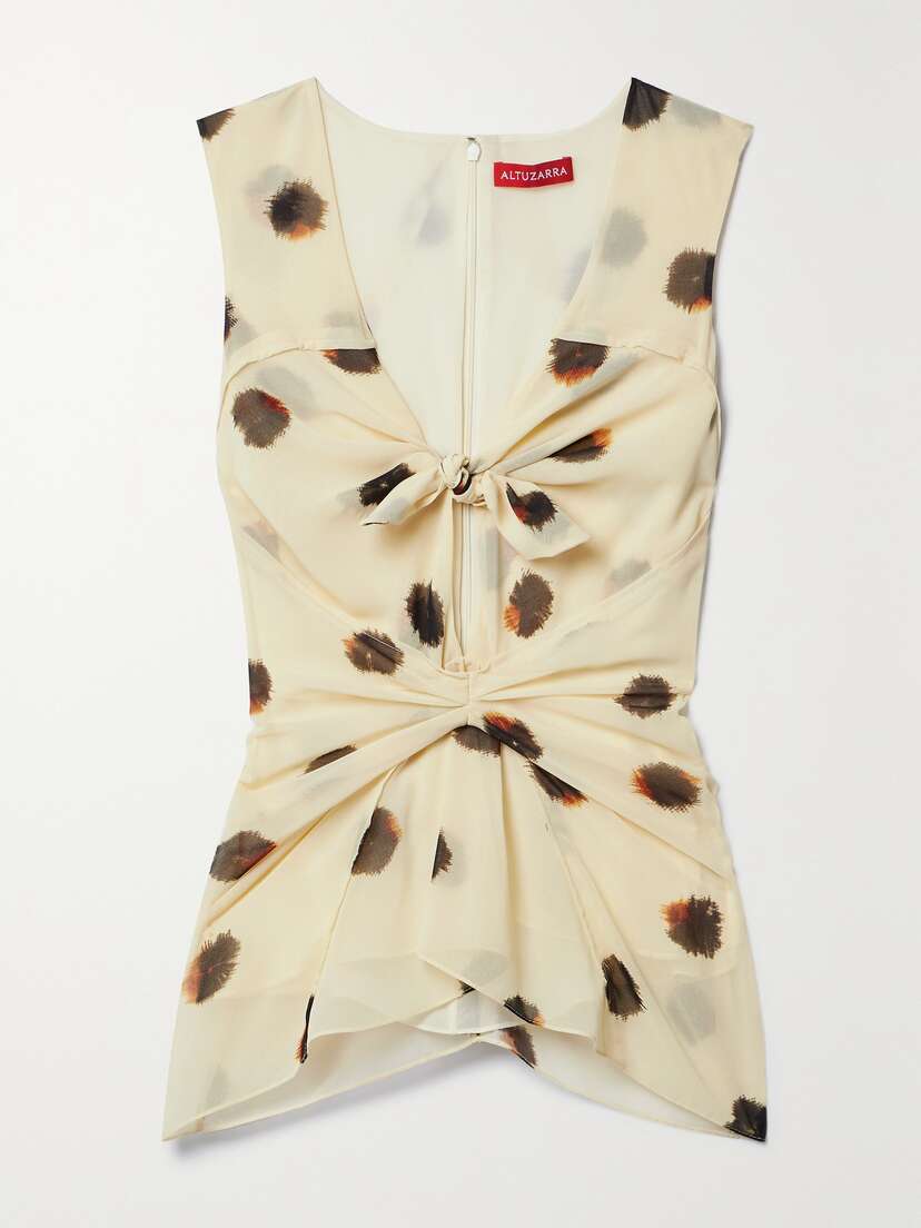 Altuzarra Pan Tie-front Gathered Polka-dot Crepe De Chine Top