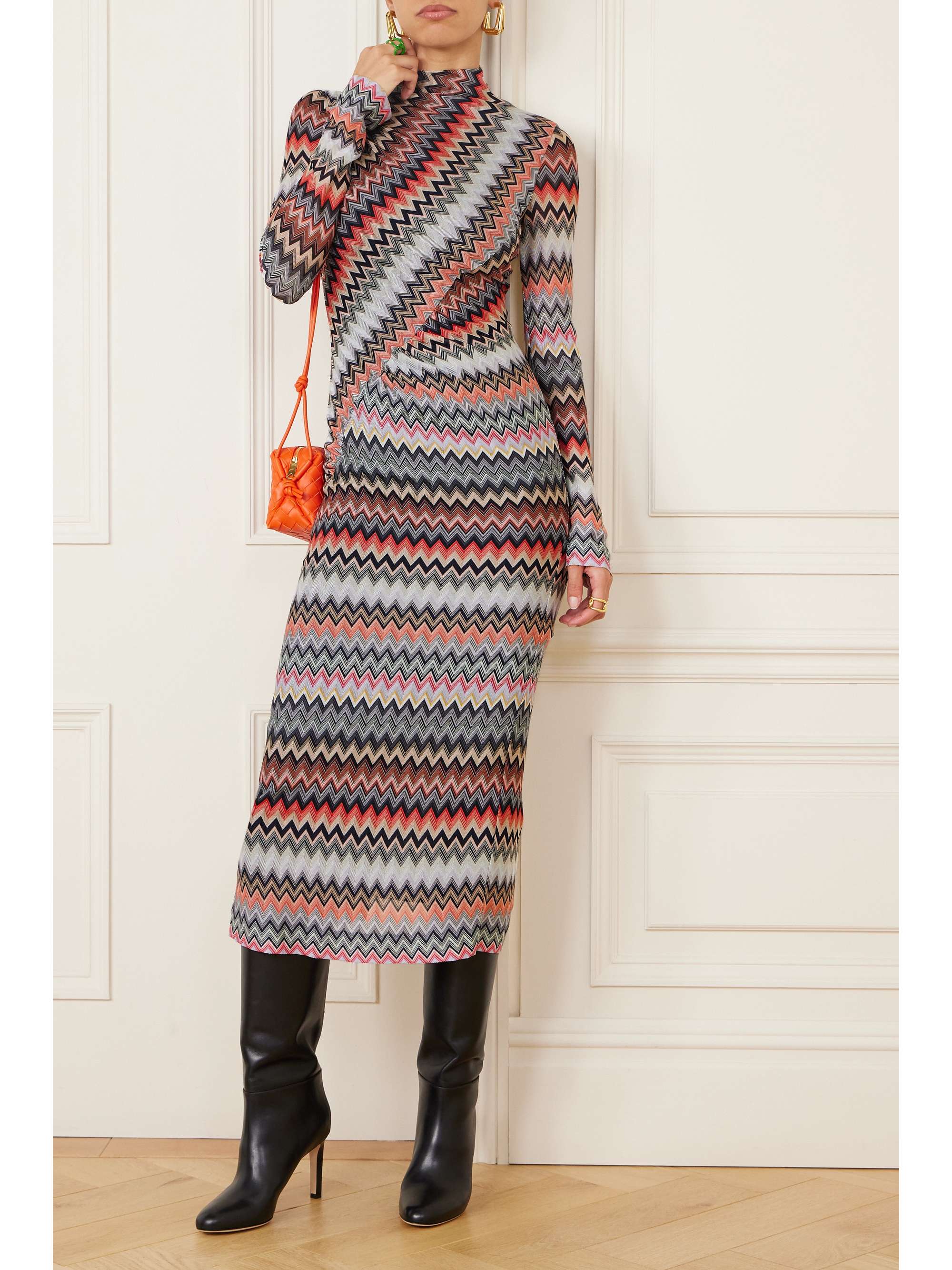 MISSONI Asymmetric striped cotton-blend crochet-knit midi dress |  NET-A-PORTER