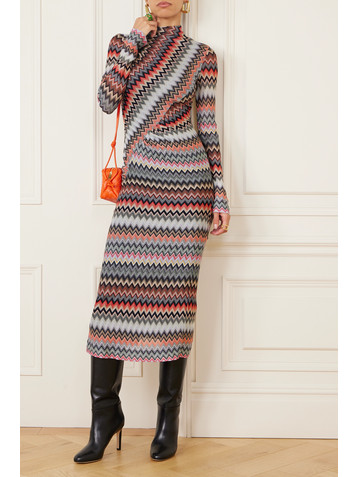 Missoni Asymmetric striped cotton-blend crochet-knit midi dress