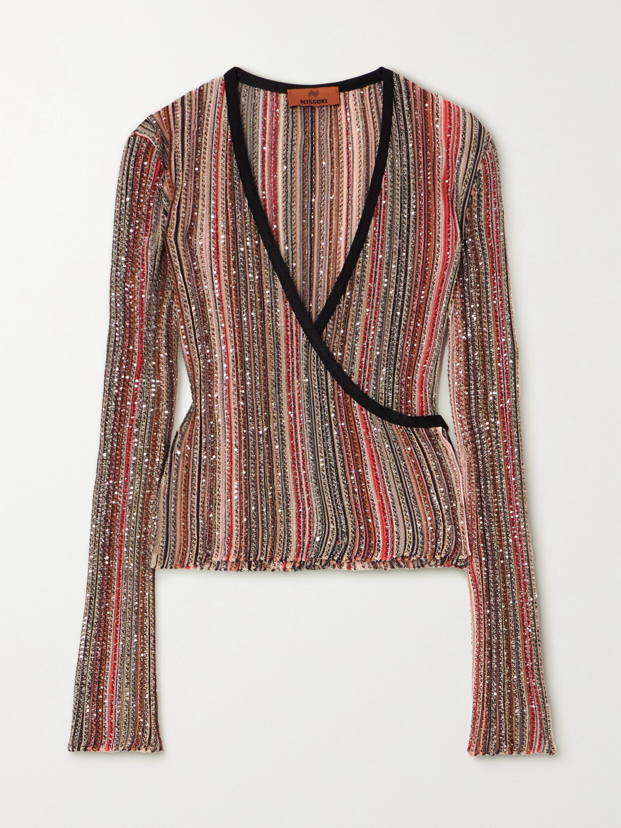 Missoni Sequin-embellished Striped Crochet-knit Wrap Top In Multi