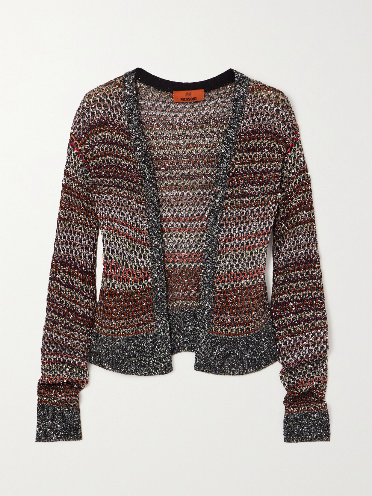 Missoni Striped Sequined Metallic Crochet-knit Cardigan - Gray