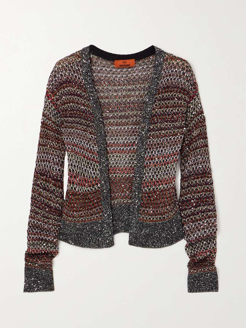 Missoni Striped Sequined Metallic Crochet-knit Cardigan - x large