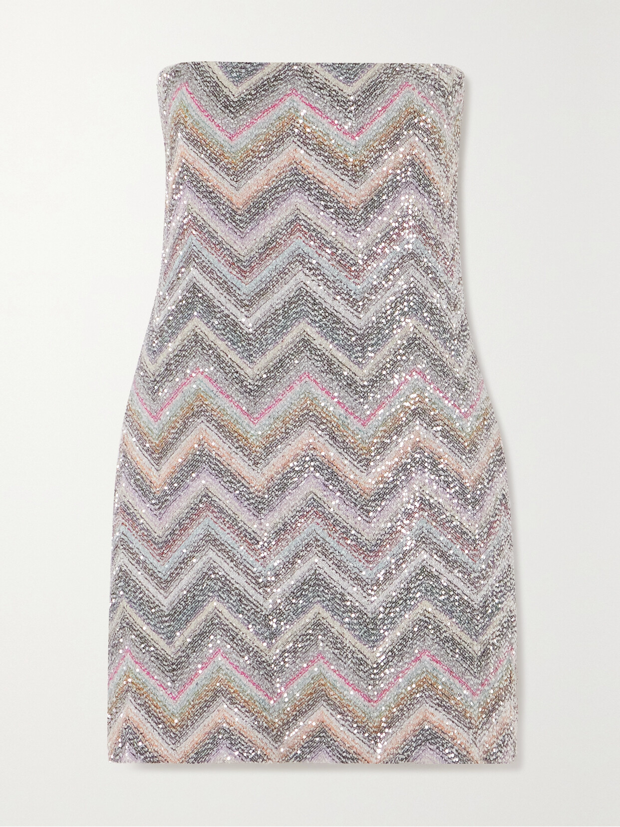 Missoni Strapless Sequin-embellished Striped Crochet-knit Mini Dress In Gray