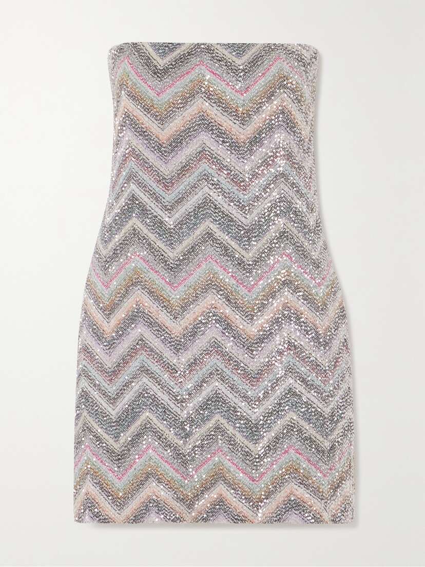Missoni Strapless Sequin-embellished Striped Crochet-knit Mini Dress