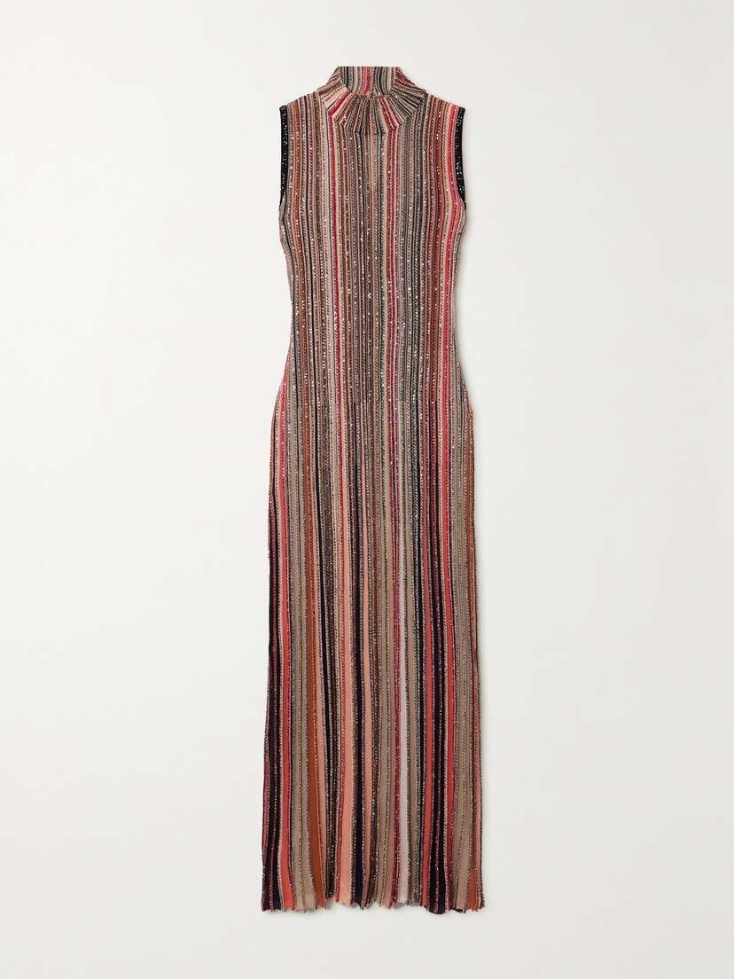 Missoni Sequin-embellished Striped Metallic Ribbed-knit Maxi Dress