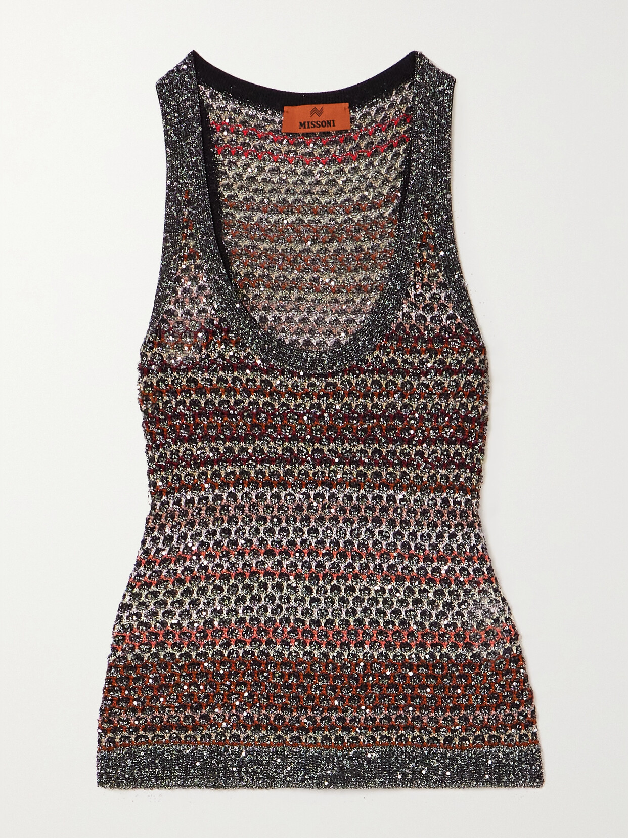 Missoni Striped Sequined Metallic Crochet-knit Tank In Multi