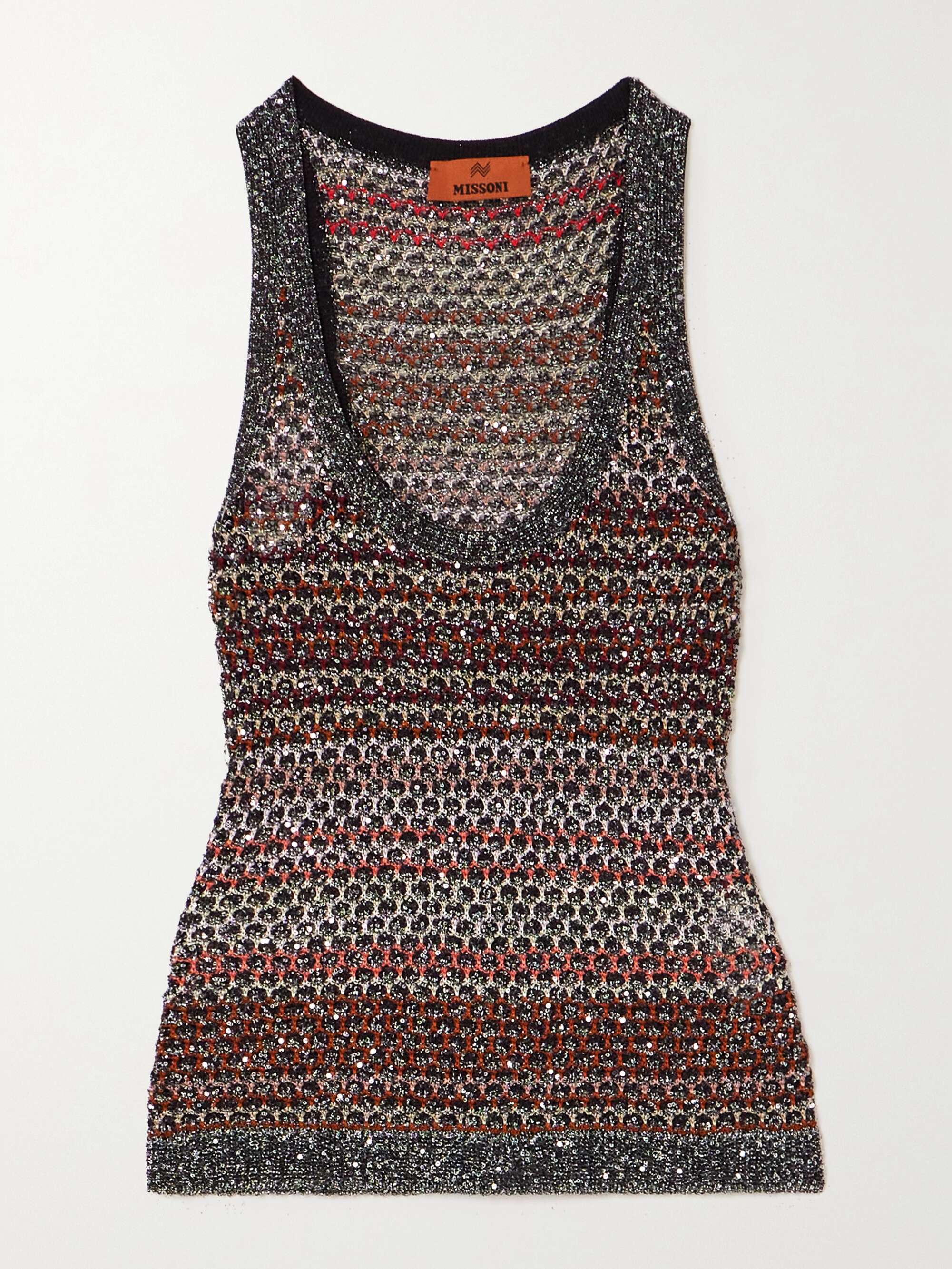 MISSONI Striped sequined metallic crochet-knit tank | NET-A