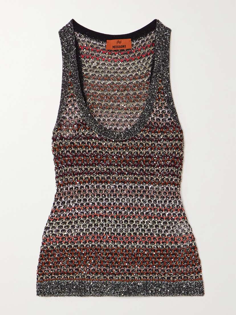 Missoni Striped Sequined Metallic Crochet-knit Tank