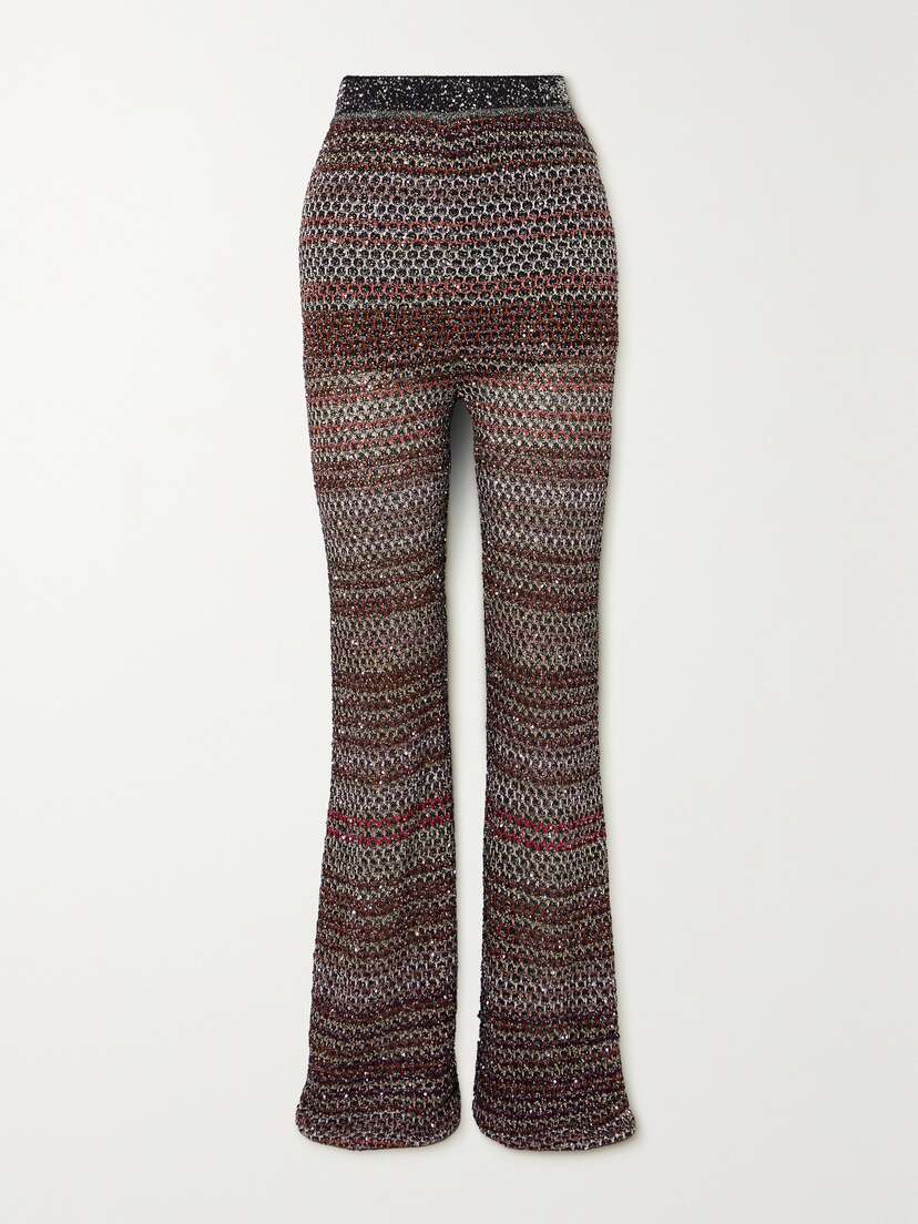 Missoni Sequin-embellished Striped Metallic Crochet-knit Flared Pants