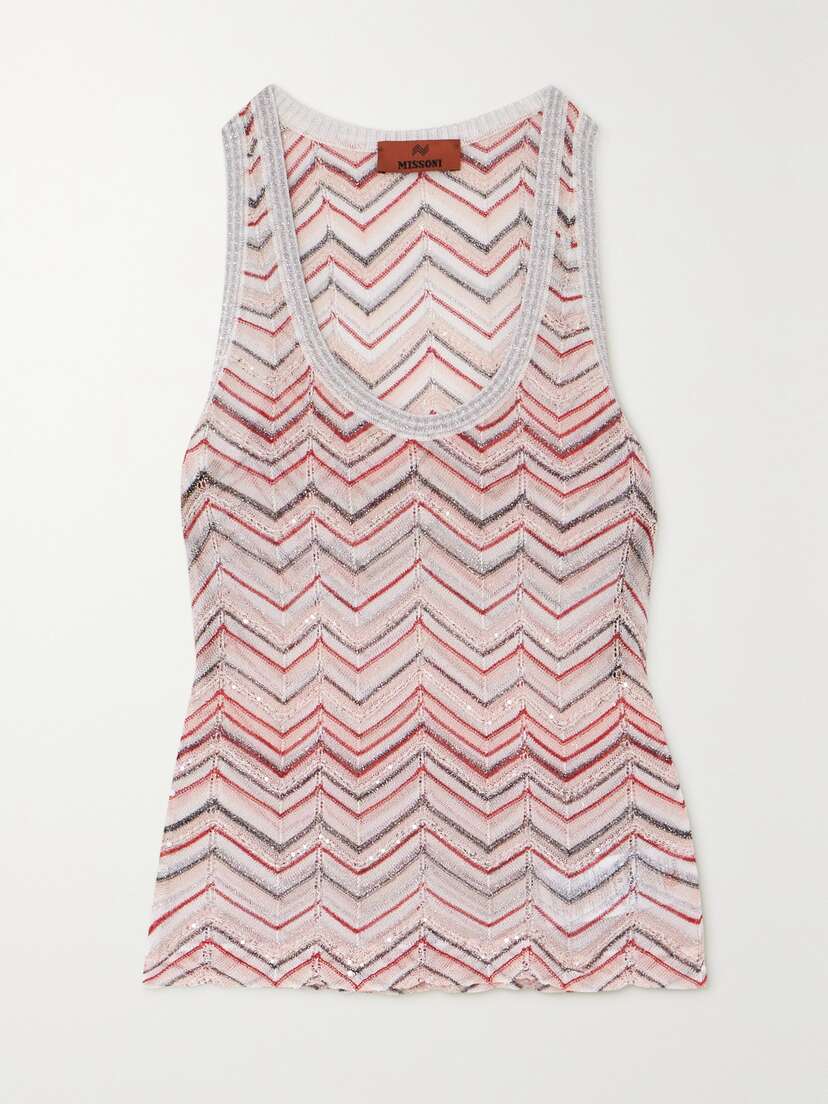 Missoni Sequin-embellished Striped Metallic Crochet-knit Tank